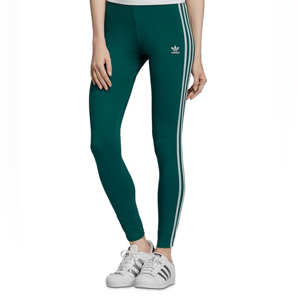 Adidas 3 Stripe Leggings in Noble Green Size XS